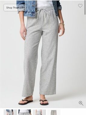 J. Crew Women's Light Gray & White Pinstripe Drawstring linen pants